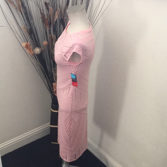 Bold Elements Pink Bodycon Dress with Nude Slip - Picture 7 of 9